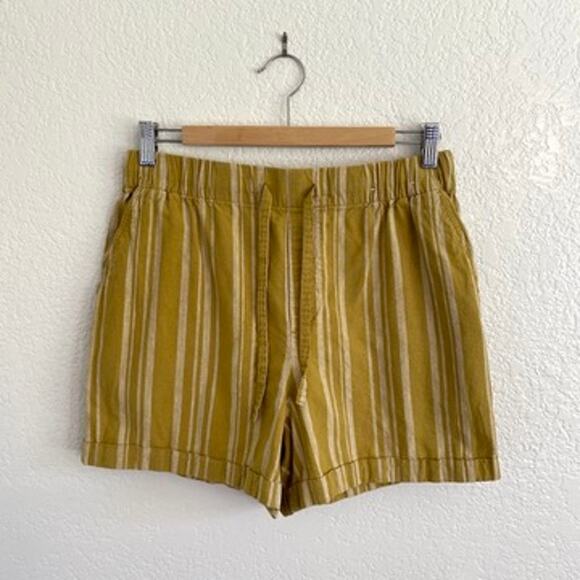 Uniqlo Linen Cotton Striped Shorts Pull-On Drawstring Relaxed Resort Boho Womens - Picture 1 of 5